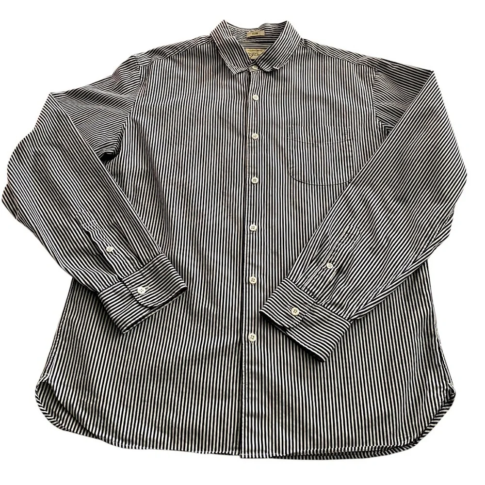 J.Crew Slim Men’s Classic Shirt Black White Stripe Oxford Button Down Large